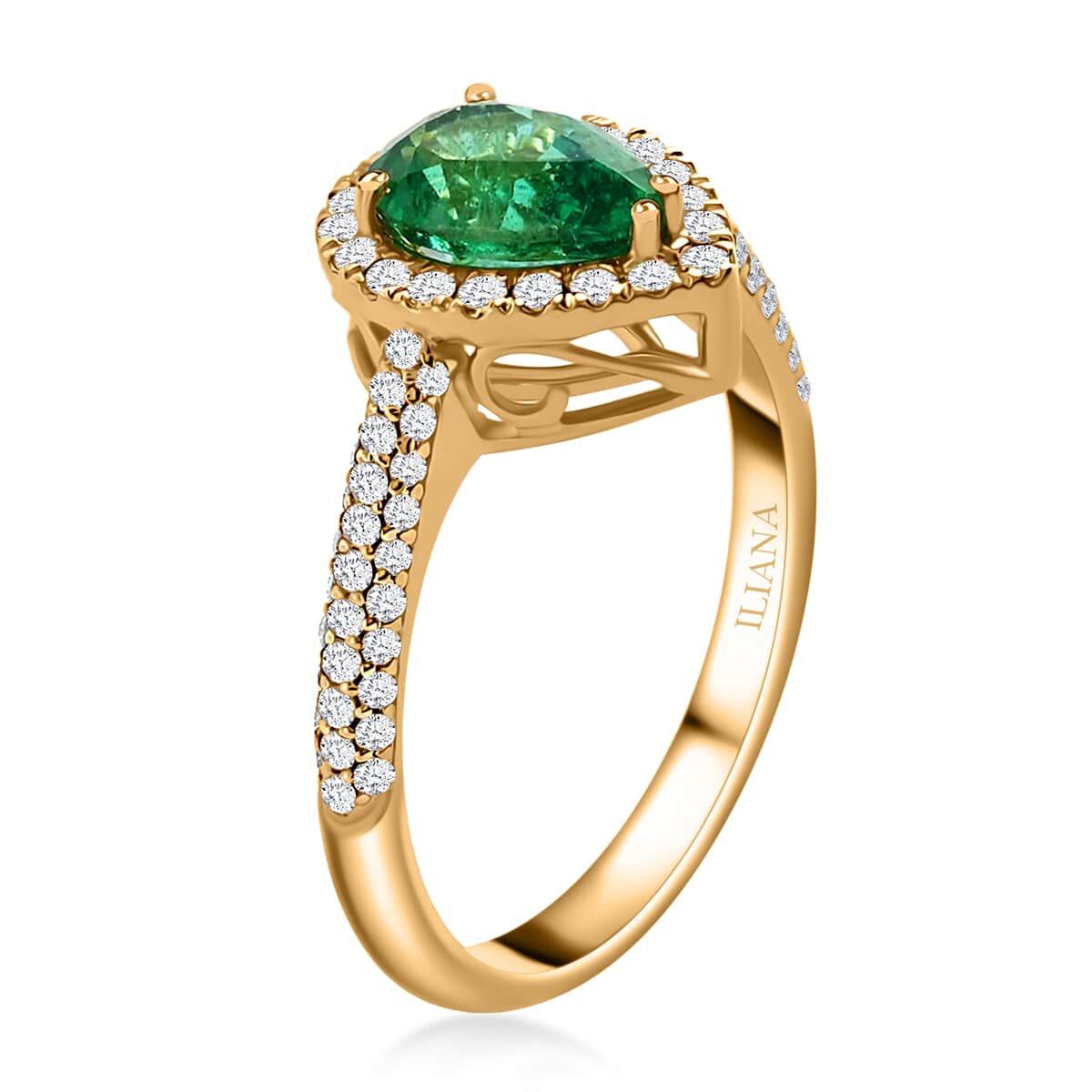 Iliana 18K Yellow Gold AAA Kagem Zambian Emerald and G-H SI Diamond Halo Ring (Size 6.0) 1.50 ctw image number 2