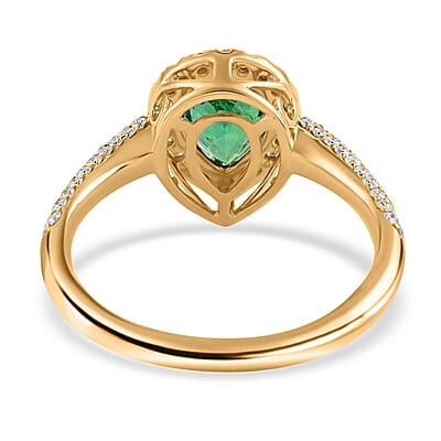 Iliana 18K Yellow Gold AAA Kagem Zambian Emerald and G-H SI Diamond Halo Ring (Size 6.0) 1.50 ctw