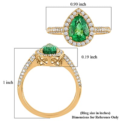 Iliana 18K Yellow Gold AAA Kagem Zambian Emerald and G-H SI Diamond Halo Ring (Size 6.0) 1.50 ctw