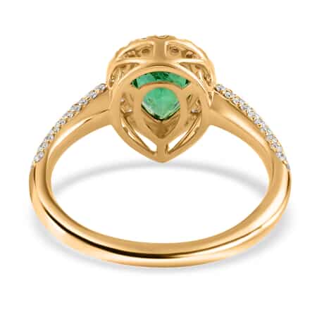 Iliana 18K Yellow Gold AAA Kagem Zambian Emerald and Diamond G-H SI Halo Ring (Size 7.0) 1.50 ctw image number 3