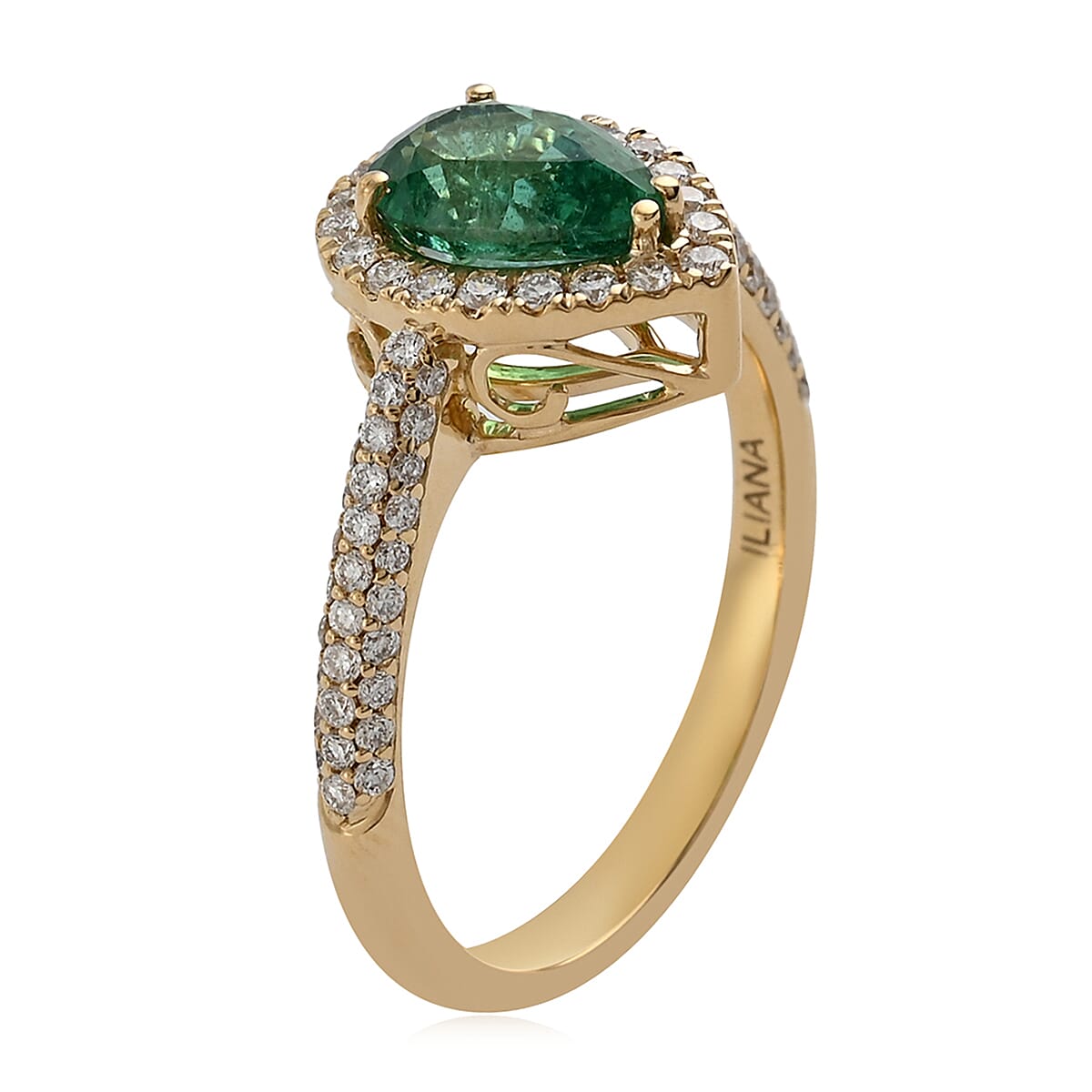 Iliana 18K Yellow Gold AAA Kagem Zambian Emerald and Diamond G-H SI Halo Ring (Size 9.0) 1.50 ctw image number 2
