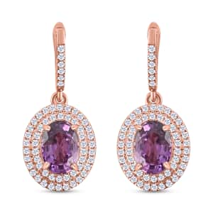 Appraised Iliana 18K Rose Gold AAA Purple Sapphire and G-H SI Diamond Double Halo Dangle Earrings 2.40 ctw