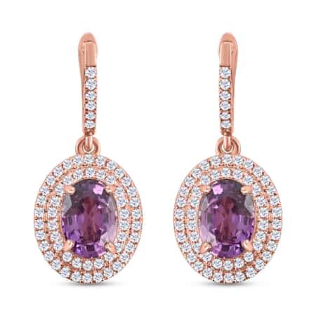Appraised Iliana 18K Rose Gold AAA Purple Sapphire and G-H SI Diamond Double Halo Dangle Earrings 2.40 ctw image number 0