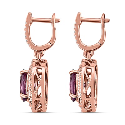Appraised Iliana 18K Rose Gold AAA Purple Sapphire and G-H SI Diamond Double Halo Dangle Earrings 2.40 ctw