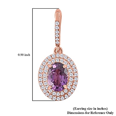 Appraised Iliana 18K Rose Gold AAA Purple Sapphire and G-H SI Diamond Double Halo Dangle Earrings 2.40 ctw