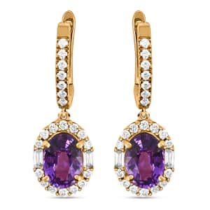 Appraised Iliana 18K Rose Gold AAA Purple Sapphire and G-H SI Diamond Halo Dangle Earrings 2.25 ctw