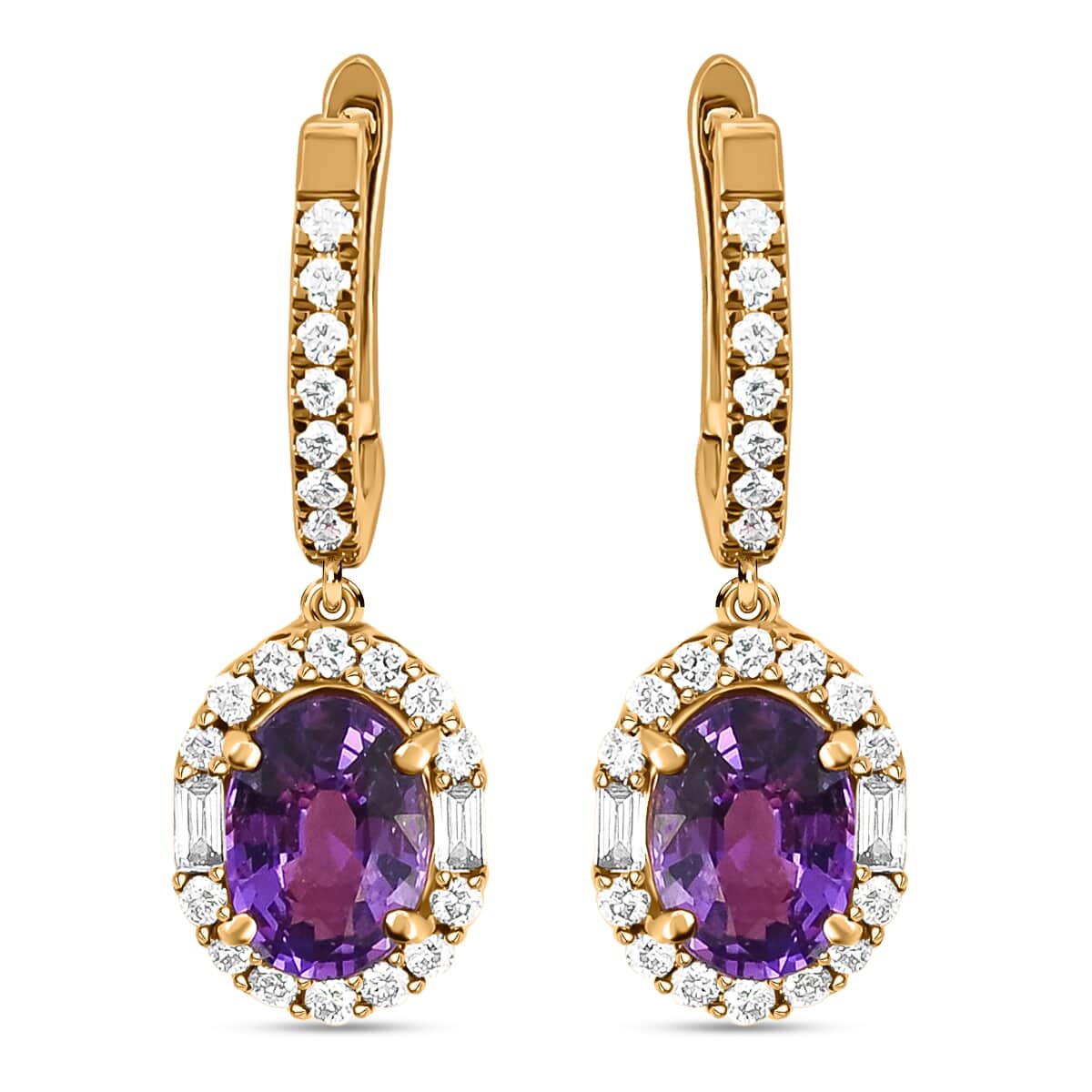 Appraised Iliana 18K Rose Gold AAA Purple Sapphire and G-H SI Diamond Halo Dangle Earrings 2.25 ctw image number 0