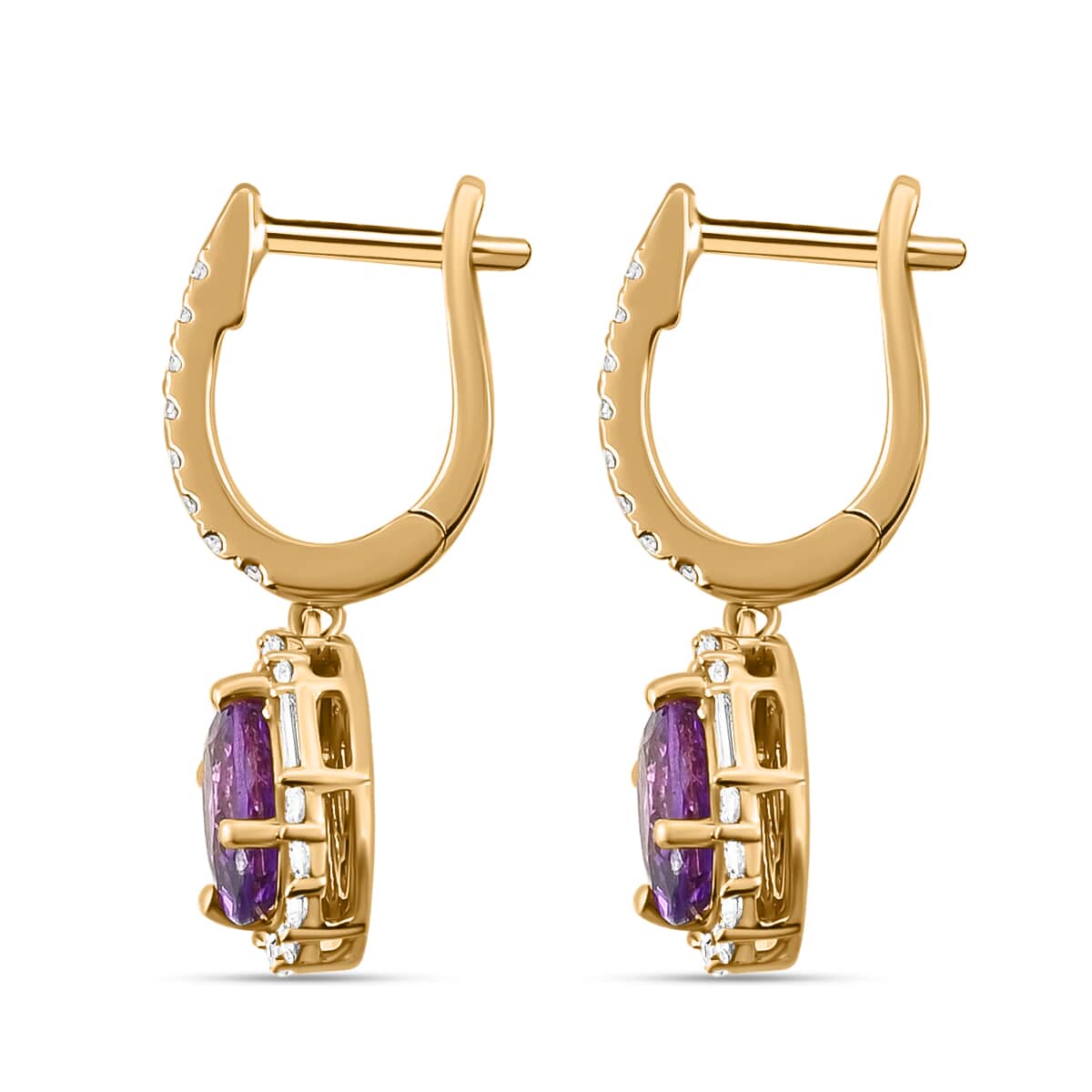 Appraised Iliana 18K Rose Gold AAA Purple Sapphire and G-H SI Diamond Halo Dangle Earrings 2.25 ctw image number 3