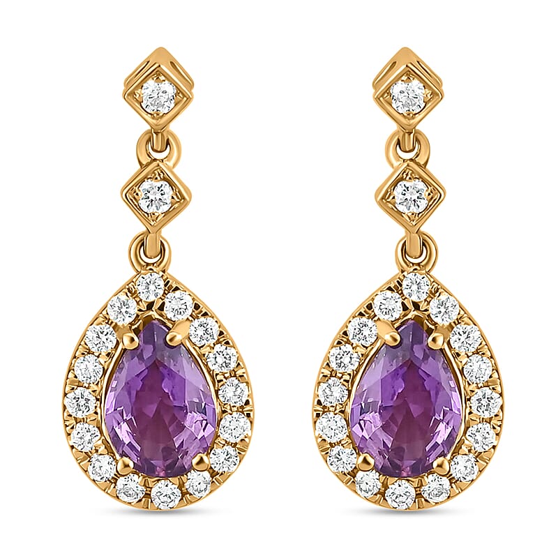 Iliana 18K Rose Gold AAA Madagascar Purple Sapphire and G-H SI Diamond Earrings 2.00 ctw