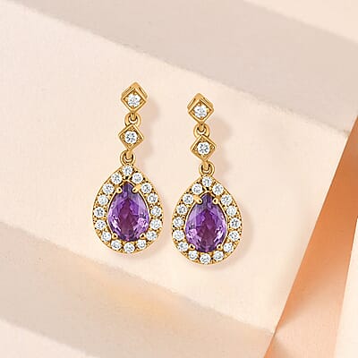 Iliana 18K Rose Gold AAA Madagascar Purple Sapphire and G-H SI Diamond Earrings 2.00 ctw