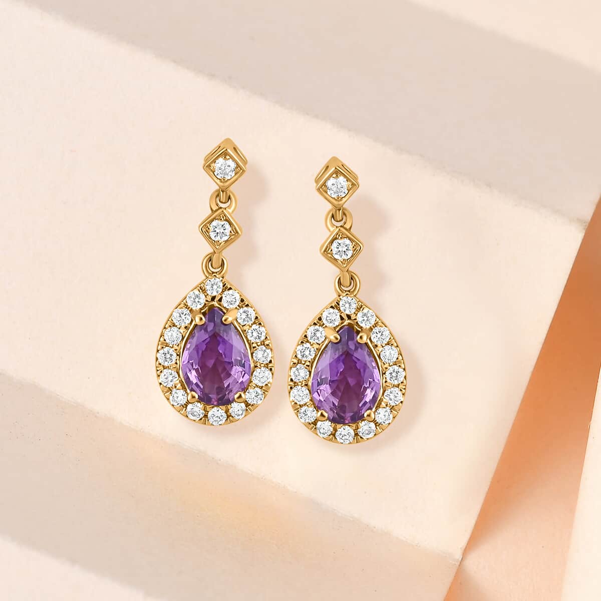 Iliana 18K Rose Gold AAA Madagascar Purple Sapphire and G-H SI Diamond Earrings 2.00 ctw image number 1