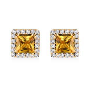 Iliana 18K Yellow Gold AAA Madagascar Yellow Sapphire and G-H SI Diamond Stud Earrings 2.80 Grams 2.00 ctw
