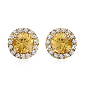 Certified & Appraised Iliana 18K Yellow Gold AAA Madagascar Yellow Sapphire and Diamond 2.50 ctw Halo Stud Earrings, Halo Studs, Yellow Sapphire Studs, Yellow Gold Earrings, Diamond Halo Earrings