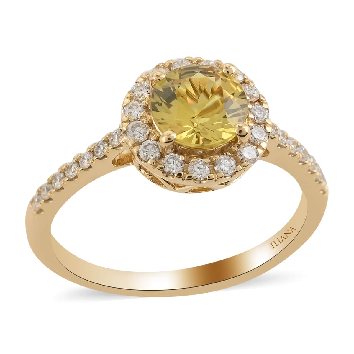 Certified & Appraised ILIANA 18K Yellow Gold AAA Yellow Sapphire and G-H SI Diamond Halo Ring 3.15 Grams 1.30 ctw image number 0