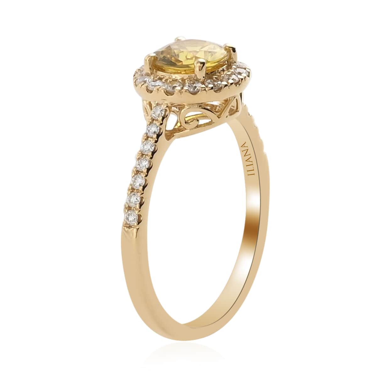 Certified Iliana 18K Yellow Gold AAA Yellow Sapphire and G-H SI Diamond Halo Ring (Size 9.0) 1.30 ctw image number 2