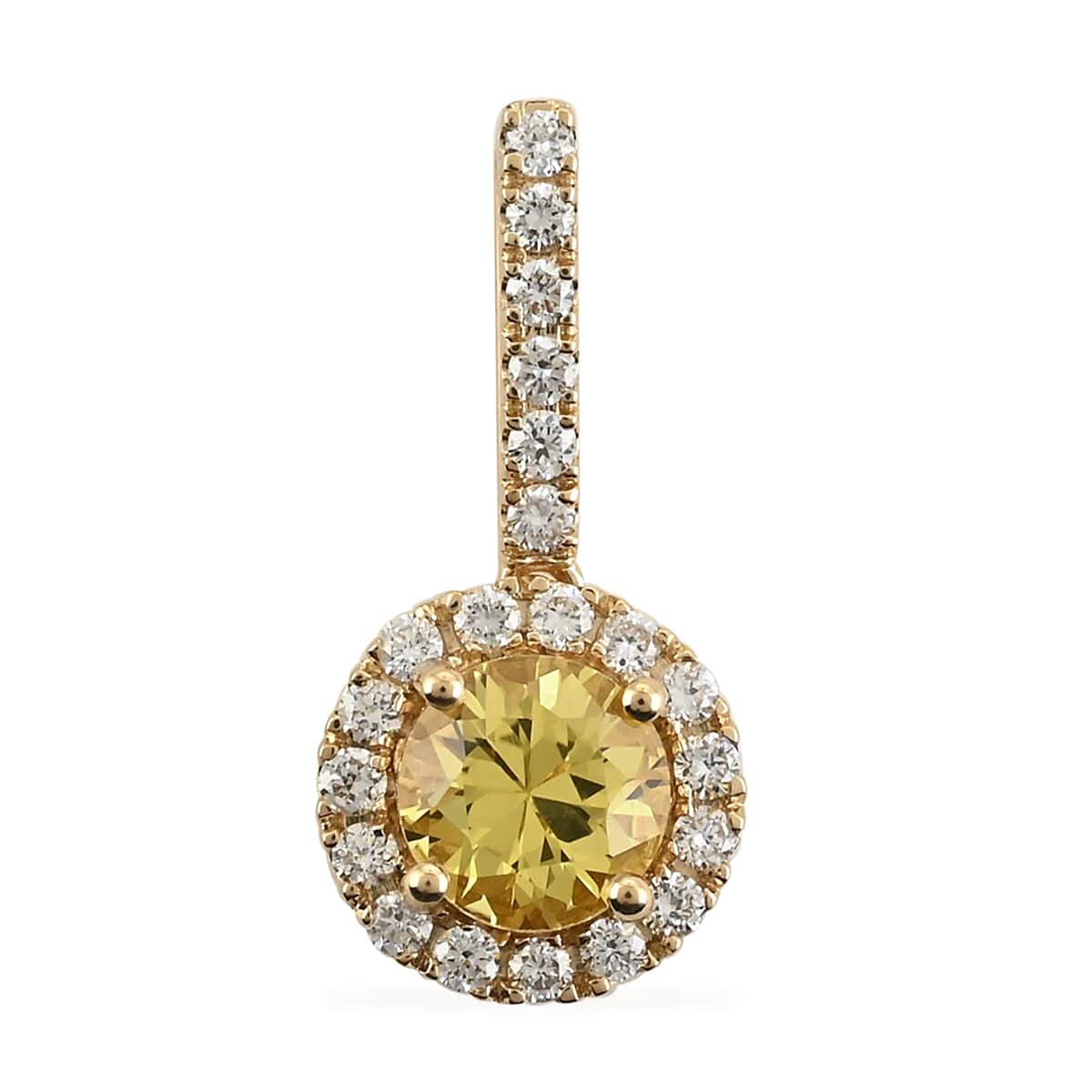 Certified & Appraised ILIANA 18K Yellow Gold AAA Madagascar Yellow Sapphire and G-H SI Diamond Halo Pendant 1.30 ctw image number 0