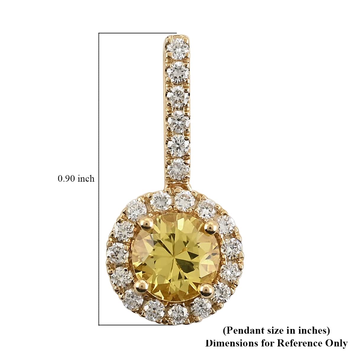 Certified & Appraised ILIANA 18K Yellow Gold AAA Madagascar Yellow Sapphire and G-H SI Diamond Halo Pendant 1.30 ctw image number 2