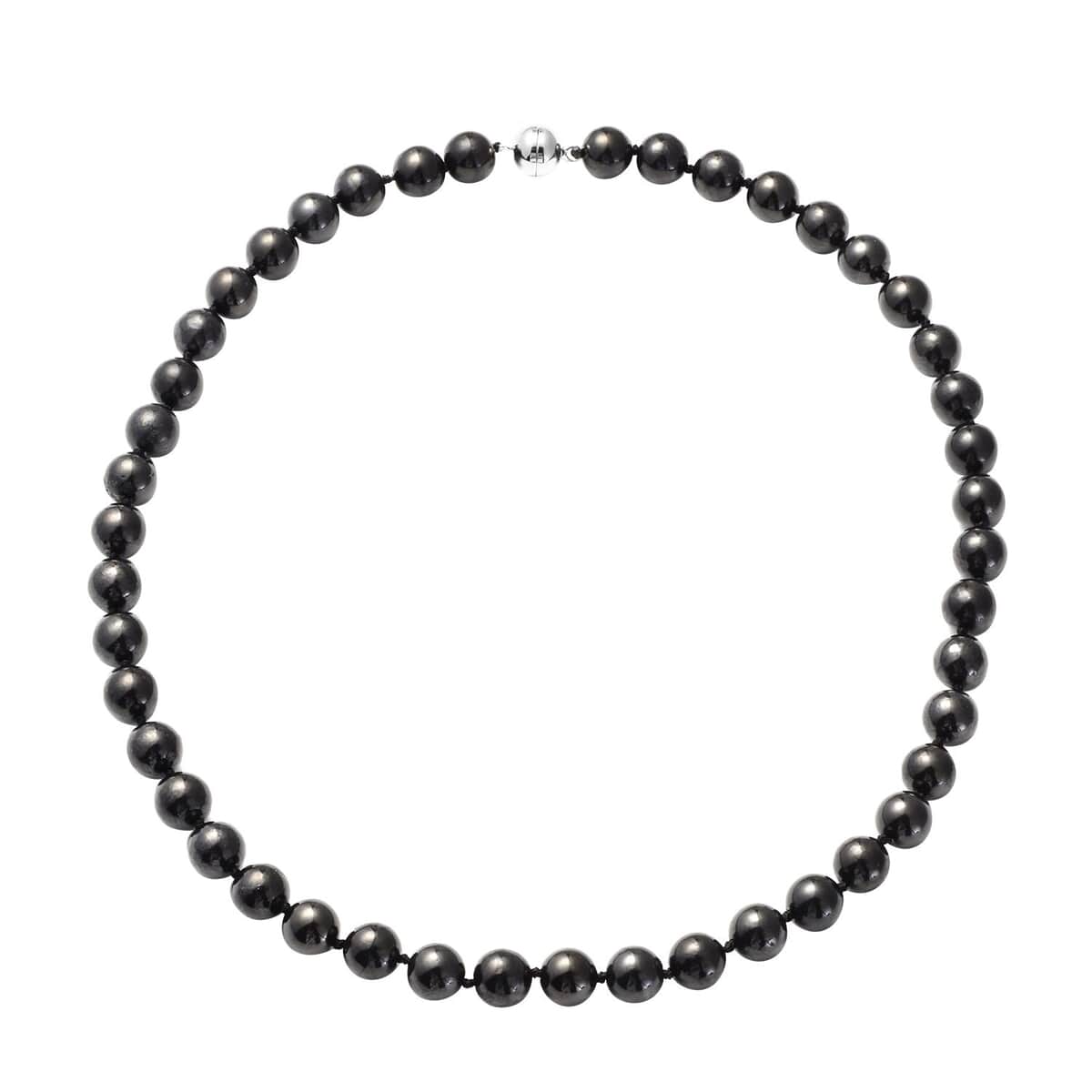 Shungite Beaded Necklace, Sterling Silver Necklace, Beads Necklace, 20 Inch Necklace With Magnetic Clasp 275.00 ctw image number 0