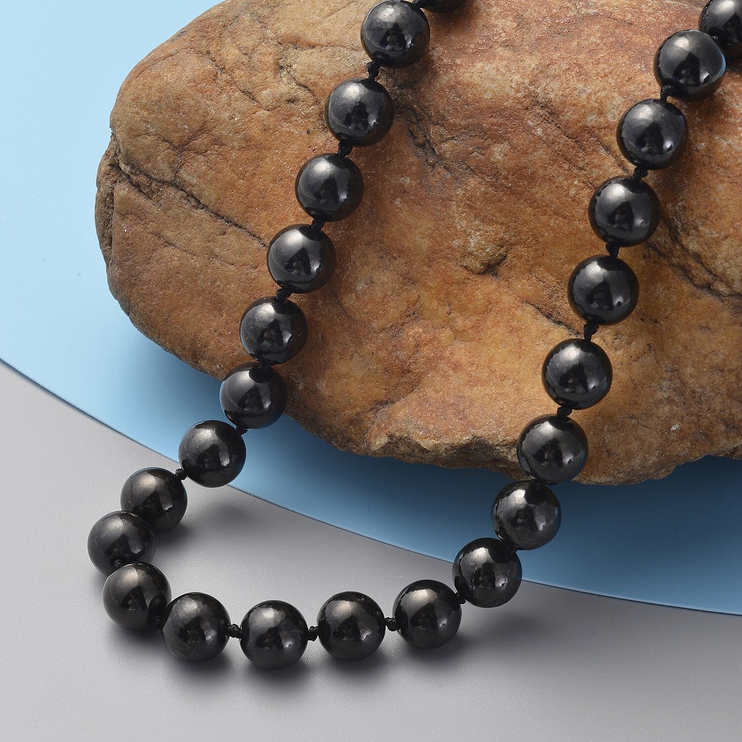 Shungite 275.00 ctw Beaded Necklace, Sterling Silver Necklace, Beads Necklace, 20 Inch Necklace With Magnetic Clasp