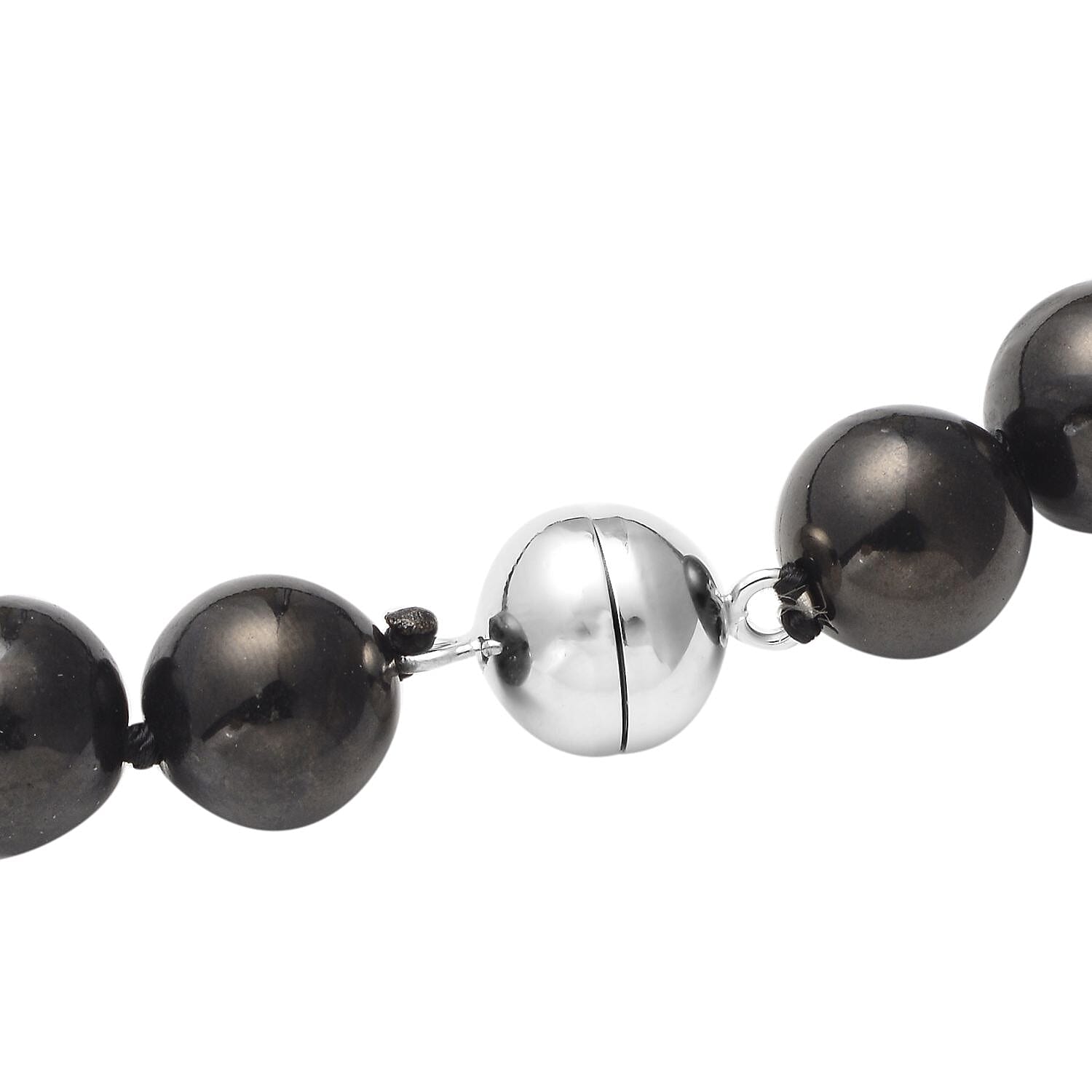 Shungite 275.00 ctw Beaded Necklace, Sterling Silver Necklace, Beads Necklace, 20 Inch Necklace With Magnetic Clasp