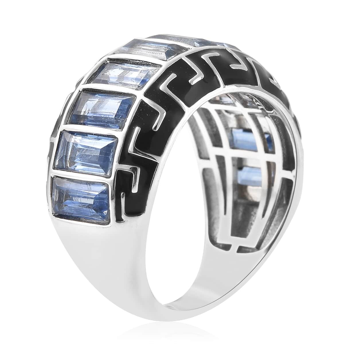 Himalayan Kyanite and Enameled Ring in Rhodium Over Sterling Silver (Size 6.0) 7.20 Grams 5.75 ctw image number 3