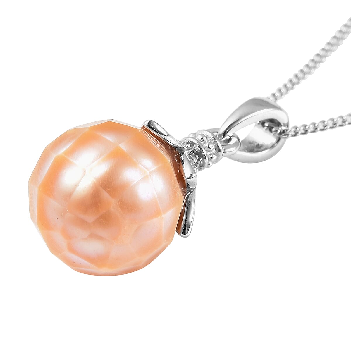 Peach Edison Pearl 10mm Drop Pendant Necklace (18 Inches) in Rhodium Over Sterling Silver image number 3