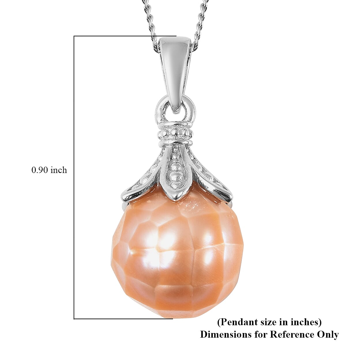 Peach Edison Pearl 10mm Drop Pendant Necklace (18 Inches) in Rhodium Over Sterling Silver image number 4