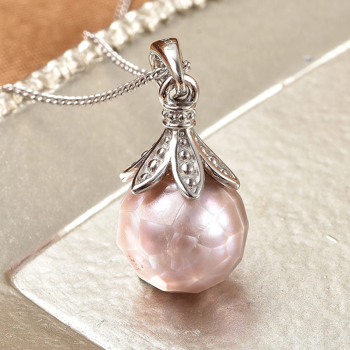 Purple Edison Pearl 10mm Drop Pendant Necklace 18 Inches in Rhodium Over Sterling Silver image number 1
