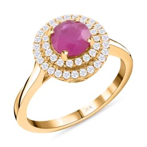 Iliana 18K Yellow Gold AAA Ruby and G-H SI Diamond Double Halo Ring (Size 10.0) 4 Grams 1.50 ctw