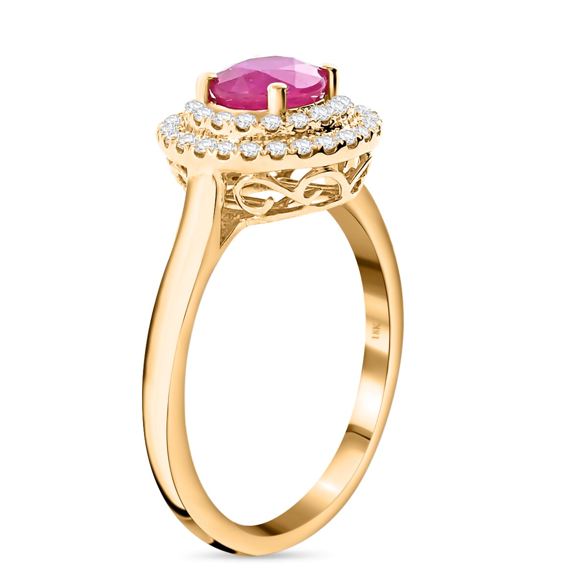 Iliana 18K Yellow Gold AAA Ruby and G-H SI Diamond Double Halo Ring (Size 9.0) 4 Grams 1.50 ctw image number 2