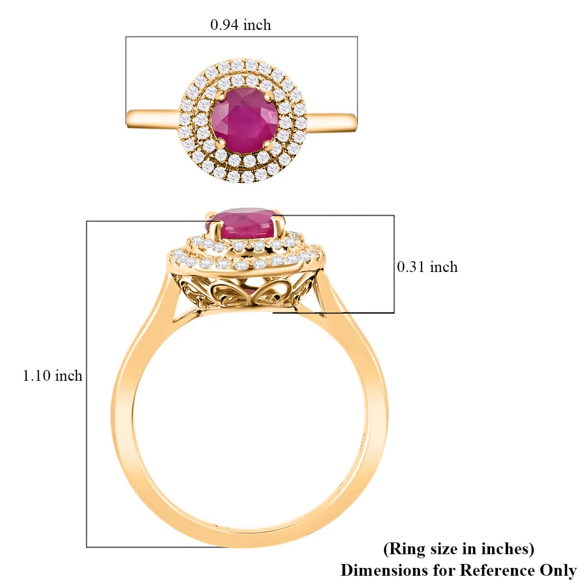Iliana 18K Yellow Gold AAA Ruby and G-H SI Diamond Double Halo Ring (Size 9.0) 4 Grams 1.50 ctw image number 3