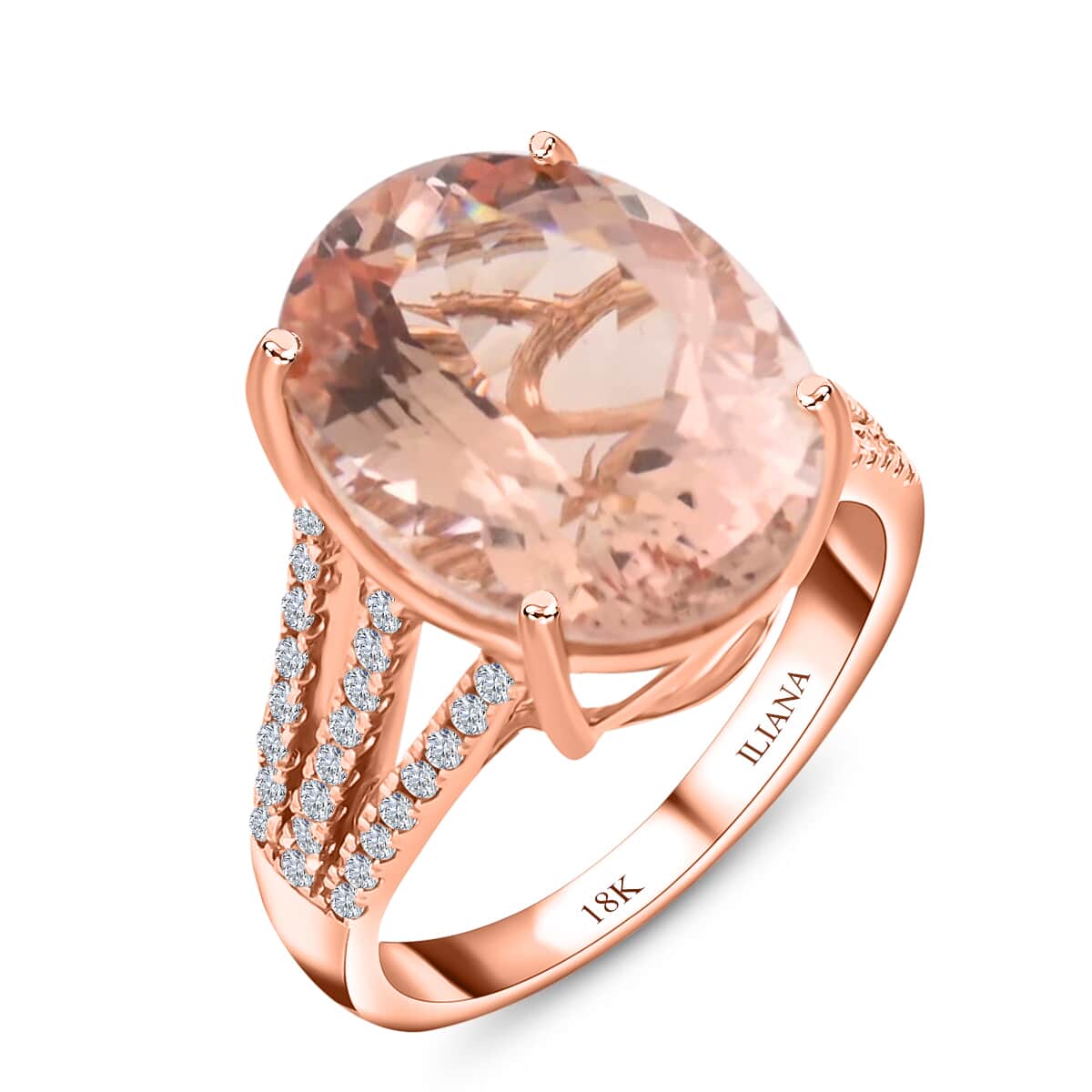 Iliana 18K Rose Gold AAA Marropino Morganite and G-H SI Diamond Ring (Size 8.0) 5.76 Grams 9.00 ctw image number 0