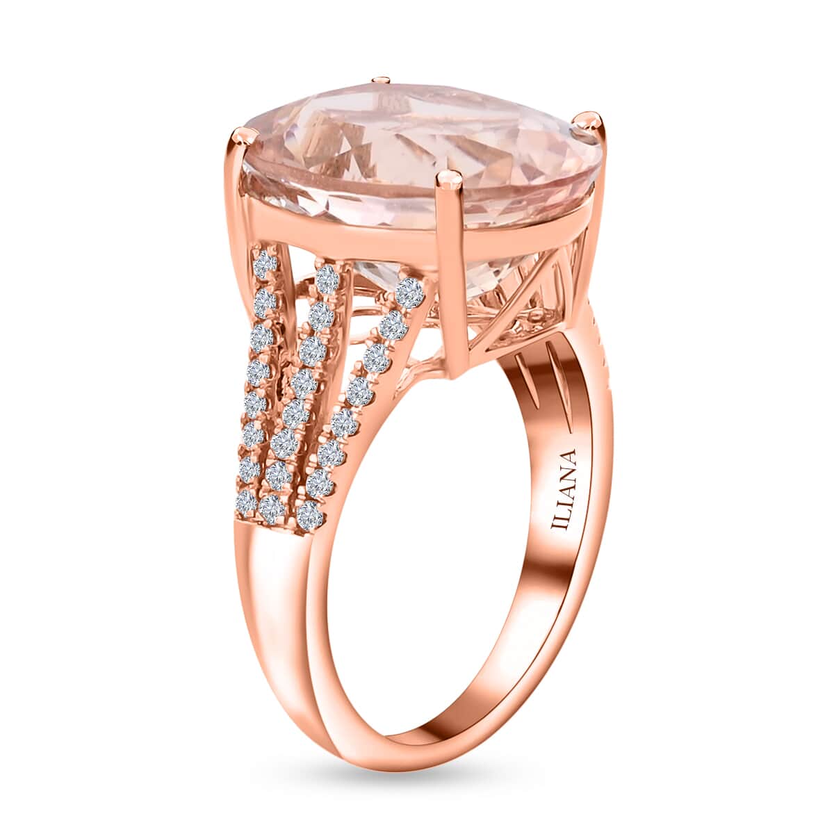 Iliana 18K Rose Gold AAA Marropino Morganite and G-H SI Diamond Ring (Size 8.0) 5.76 Grams 9.00 ctw image number 2