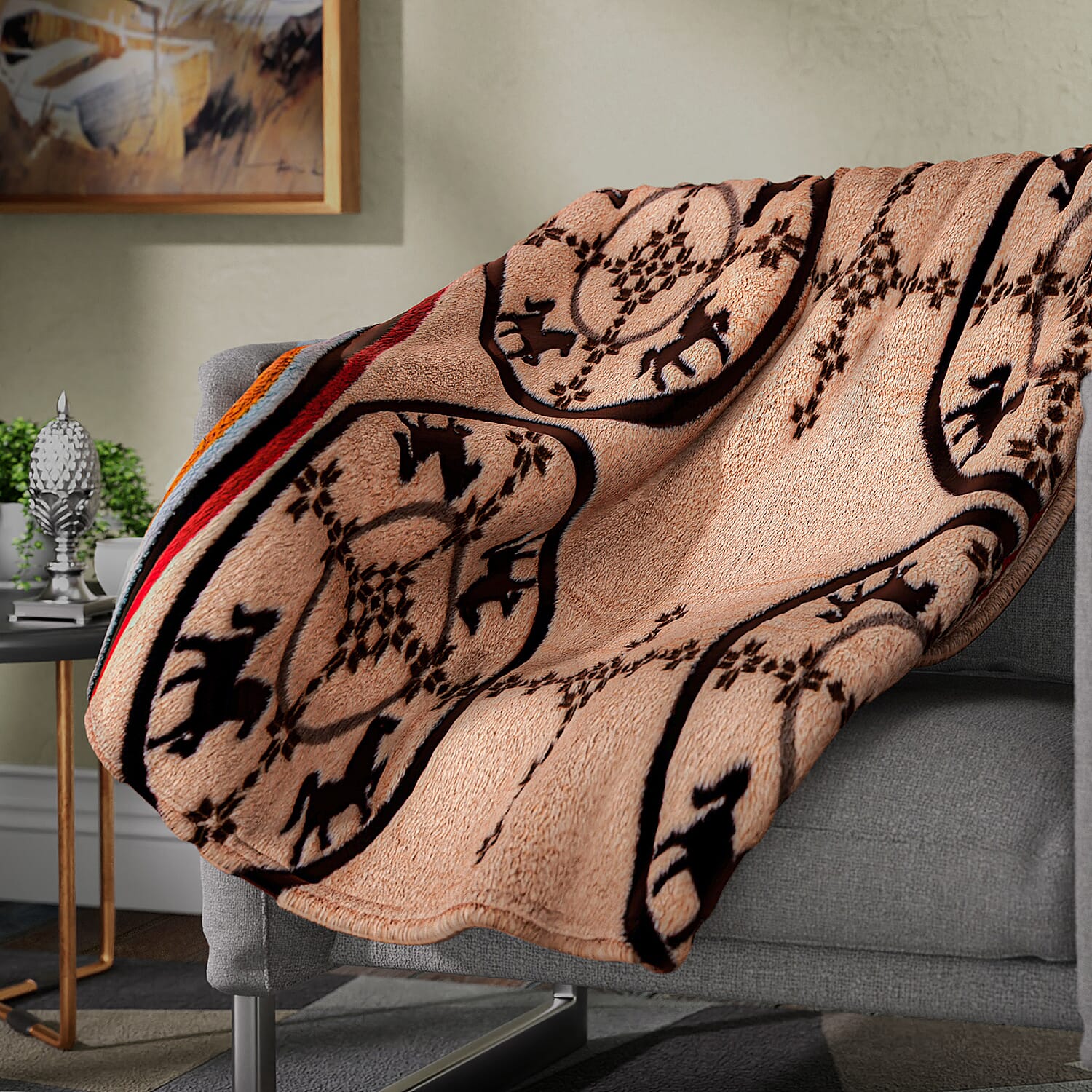 Homesmart Sand Abstract and Tribal Pattern Sherpa Blanket (Microfiber)