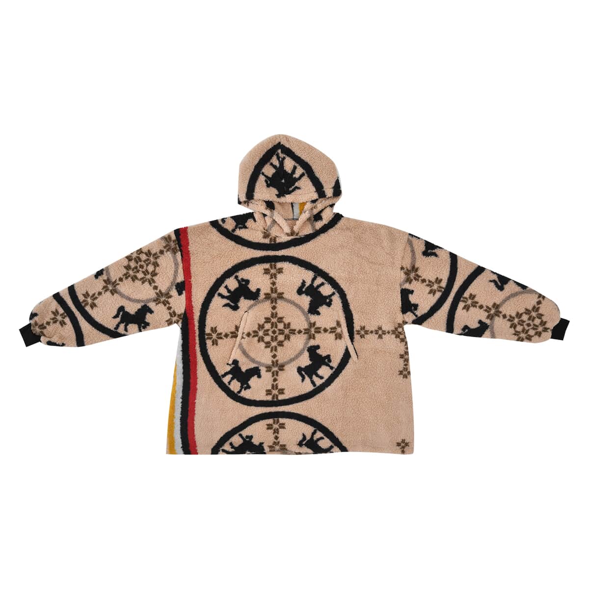 HOMESMART Yellow and Black Abstract and Tribal Pattern Sherpa Hoodie (76"x38") image number 0