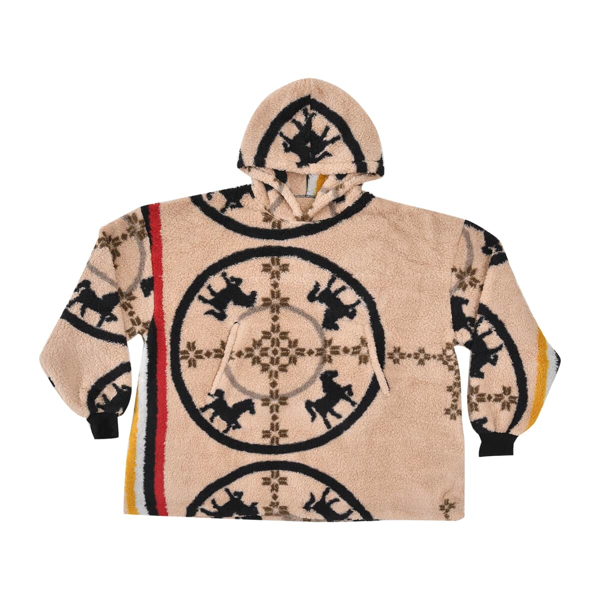 Homesmart Yellow and Black Abstract and Tribal Pattern Sherpa Sweater Shirt with Hood image number 1