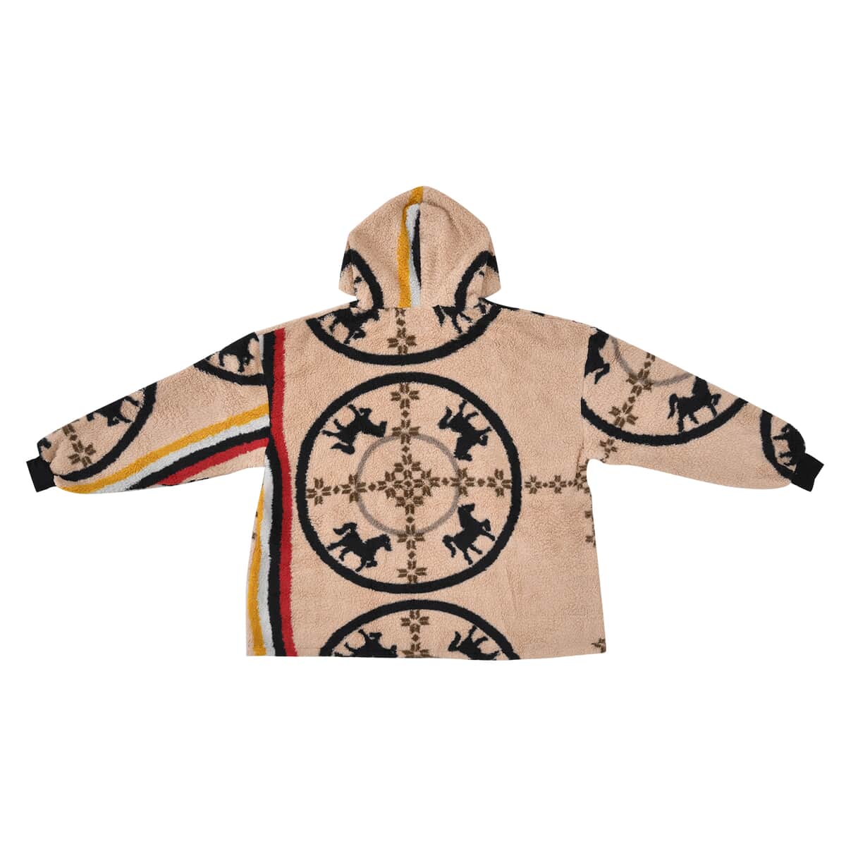 HOMESMART Yellow and Black Abstract and Tribal Pattern Sherpa Hoodie (76"x38") image number 2