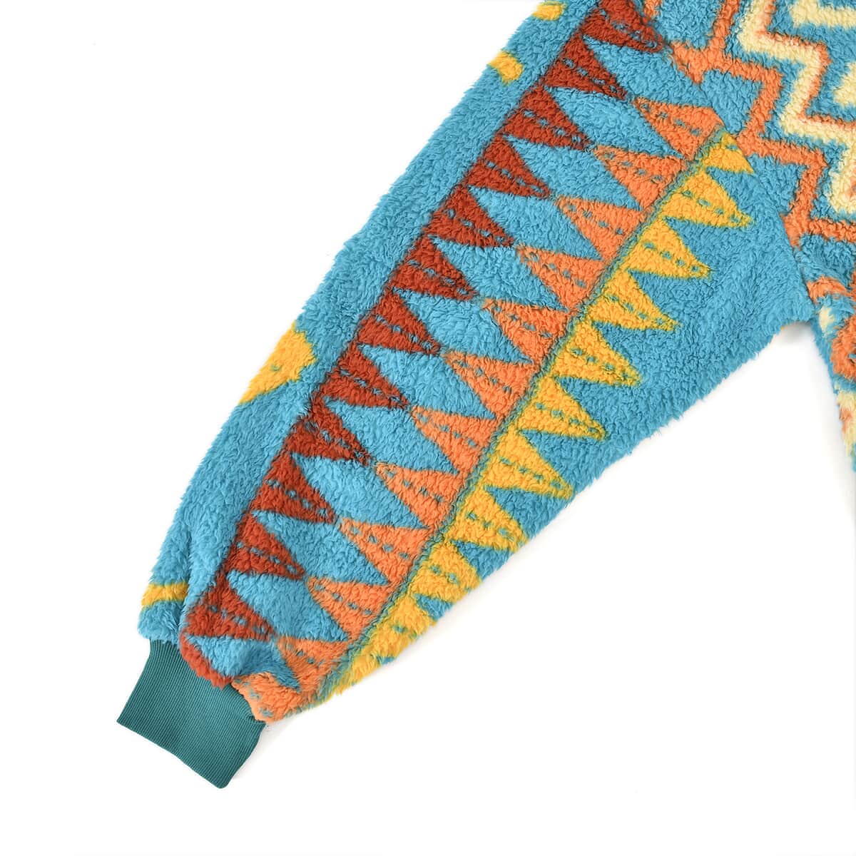 Homesmart Teal Blue and Yellow Abstract and Tribal Pattern Sherpa Sweatshirt with Hood image number 3