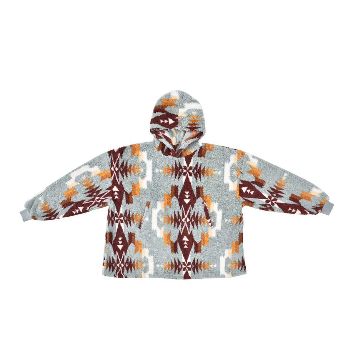 Homesmart Light Blue and Brown Abstract and Tribal Pattern Sherpa Sweatshirt with Hood image number 0