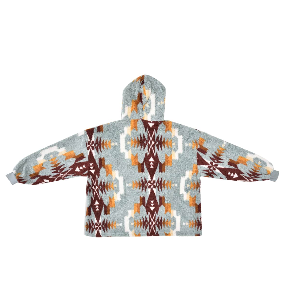 Homesmart Light Blue and Brown Abstract and Tribal Pattern Sherpa Sweatshirt with Hood image number 2