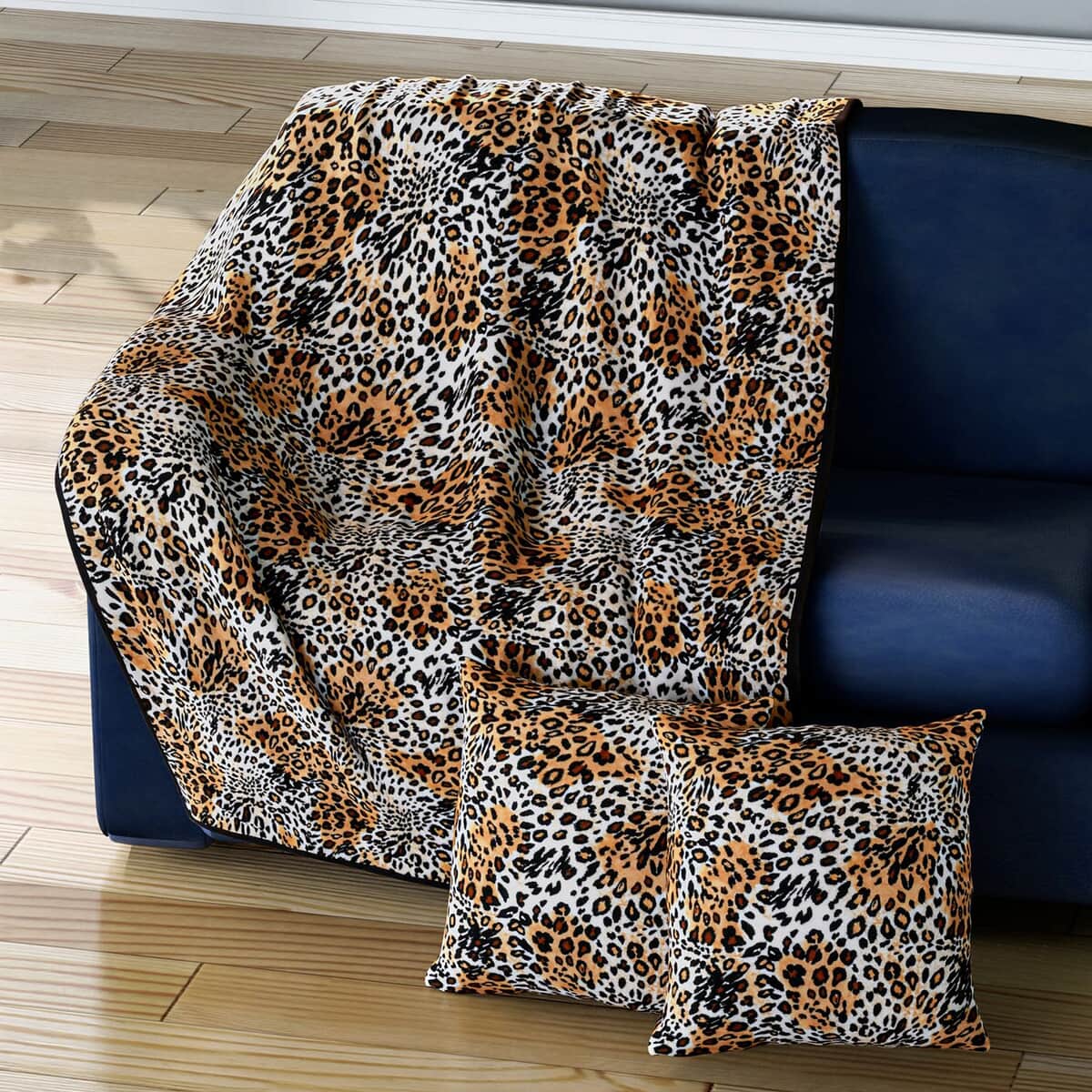 Homesmart Brown Color Leopard Pattern Microfiber Coral Fleece Blanket with 2 Cushion Covers , Microfiber Blanket Set , Soft Throw Blanket , Bedding Set , Comforter Sets image number 0