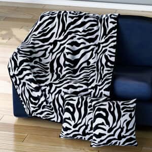 Homesmart Black & White Color Zebra Stripe Pattern Microfiber Coral Fleece Blanket (59.05x78.74) with 2 Cushion Covers