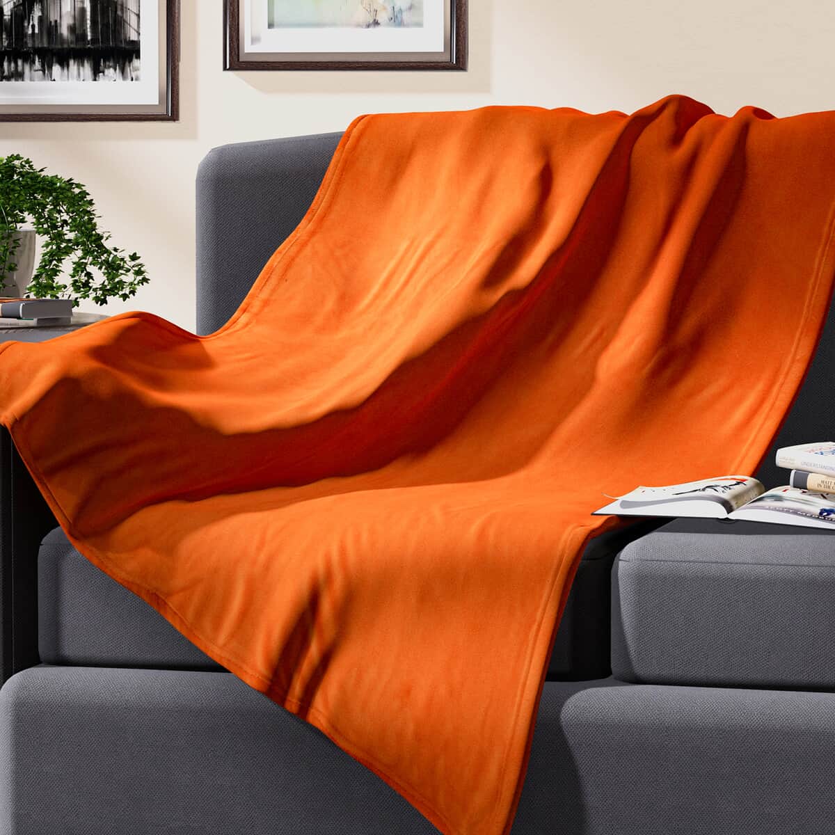 Homesmart Orange Solid Coral Fleece Warmth and Soft Blanket image number 0