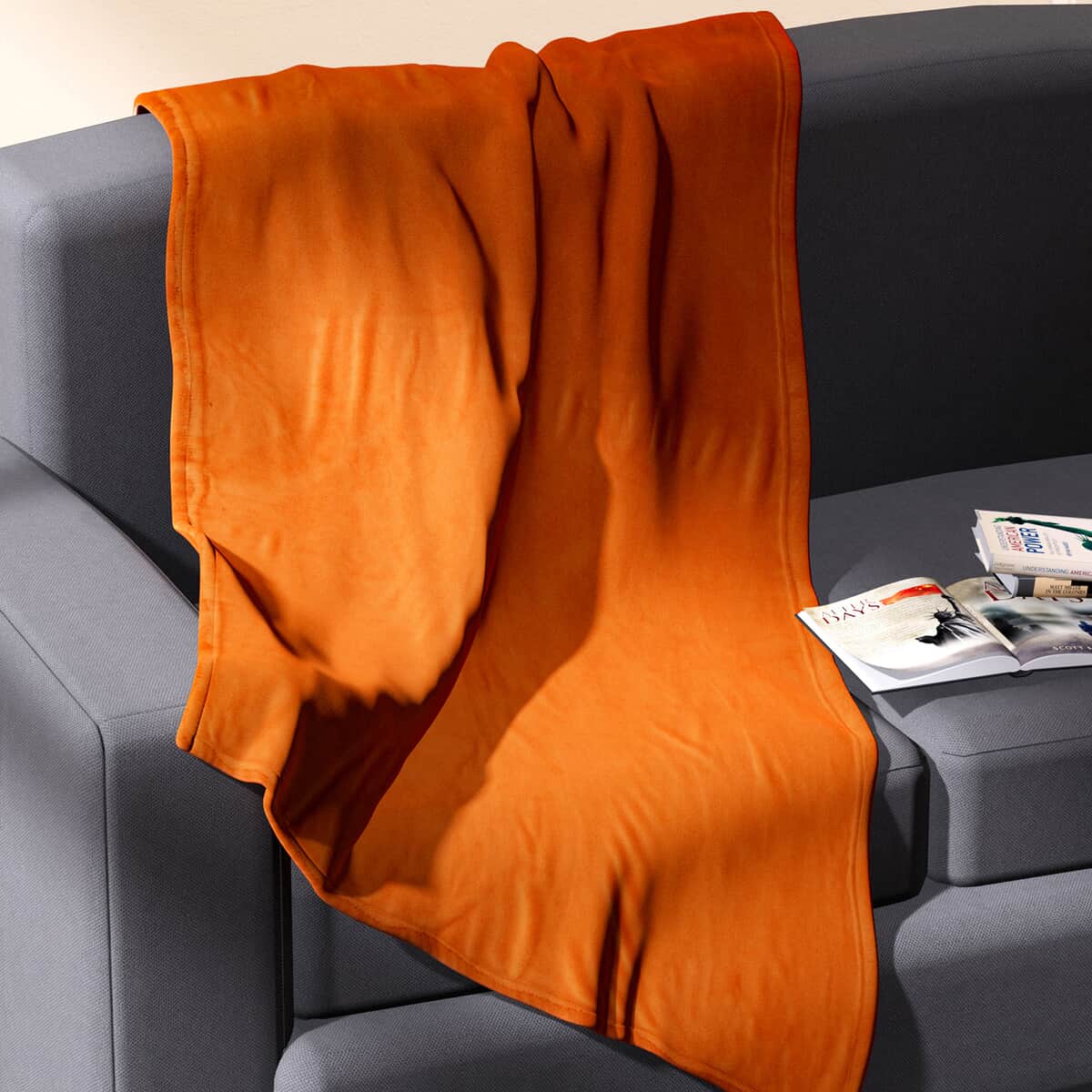 Homesmart Orange Solid Coral Fleece Warmth and Soft Blanket image number 1