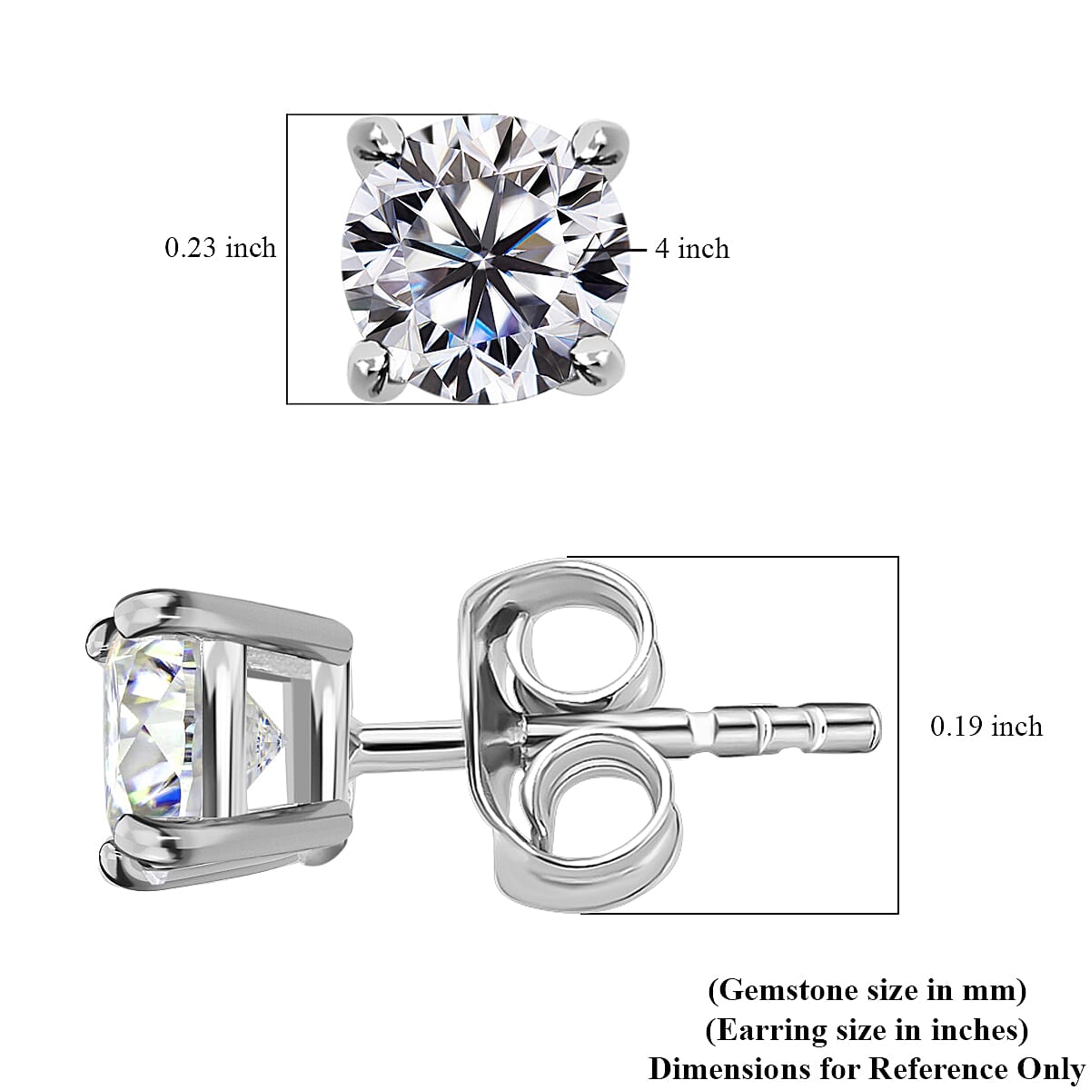 White Moissanite Solitaire Stud Earrings in Platinum Over Sterling Silver 0.50 ctw image number 4