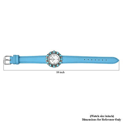 Eon 1962 Sleeping Beauty Turquoise Swiss Movement Butterfly Watch with MOP Dial in Sterling Silver Case and Leather Strap 3.00 ctw