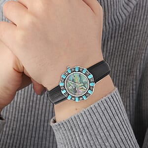 Eon 1962 Sleeping Beauty Turquoise Swiss Movement Butterfly Watch with Abalone Shell Dial in Sterling Silver Case and Leather Strap 3.00ctw