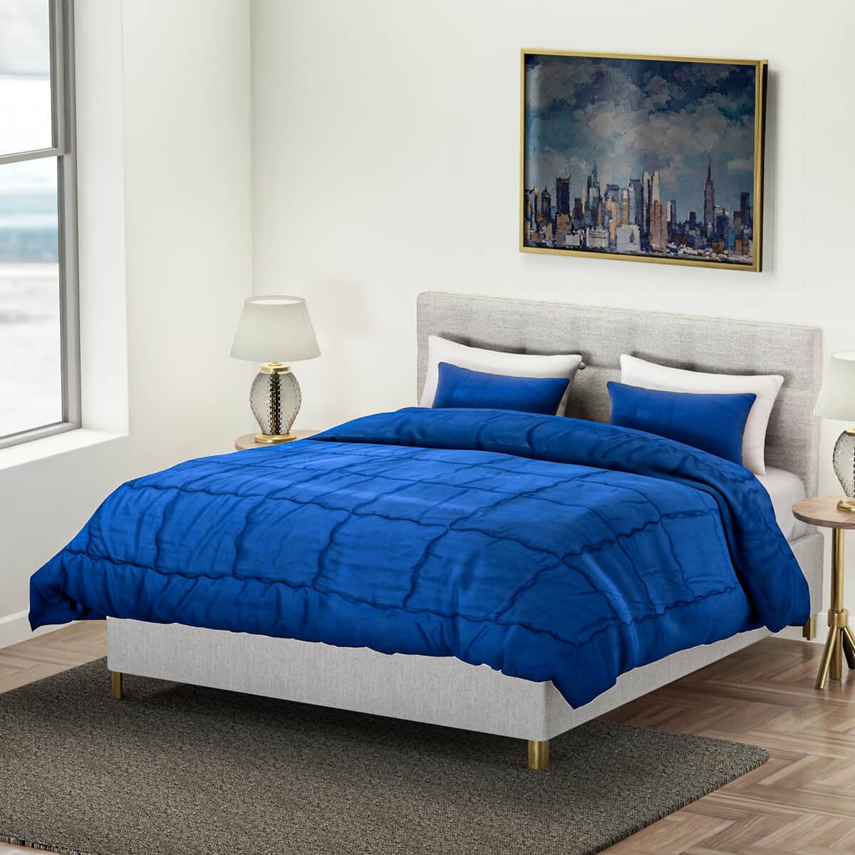 Homesmart Navy Quilted Pattern Microfiber Comforter and 2pcs Pillow Cover - Queen image number 0