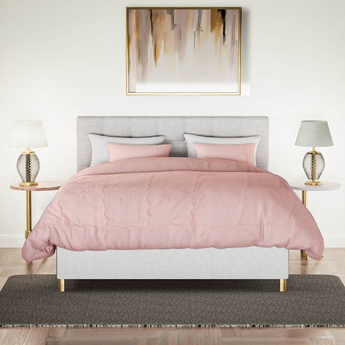 Homesmart Pink Quilted Pattern Microfiber Comforter and 2pcs Pillow Cover - Queen image number 2