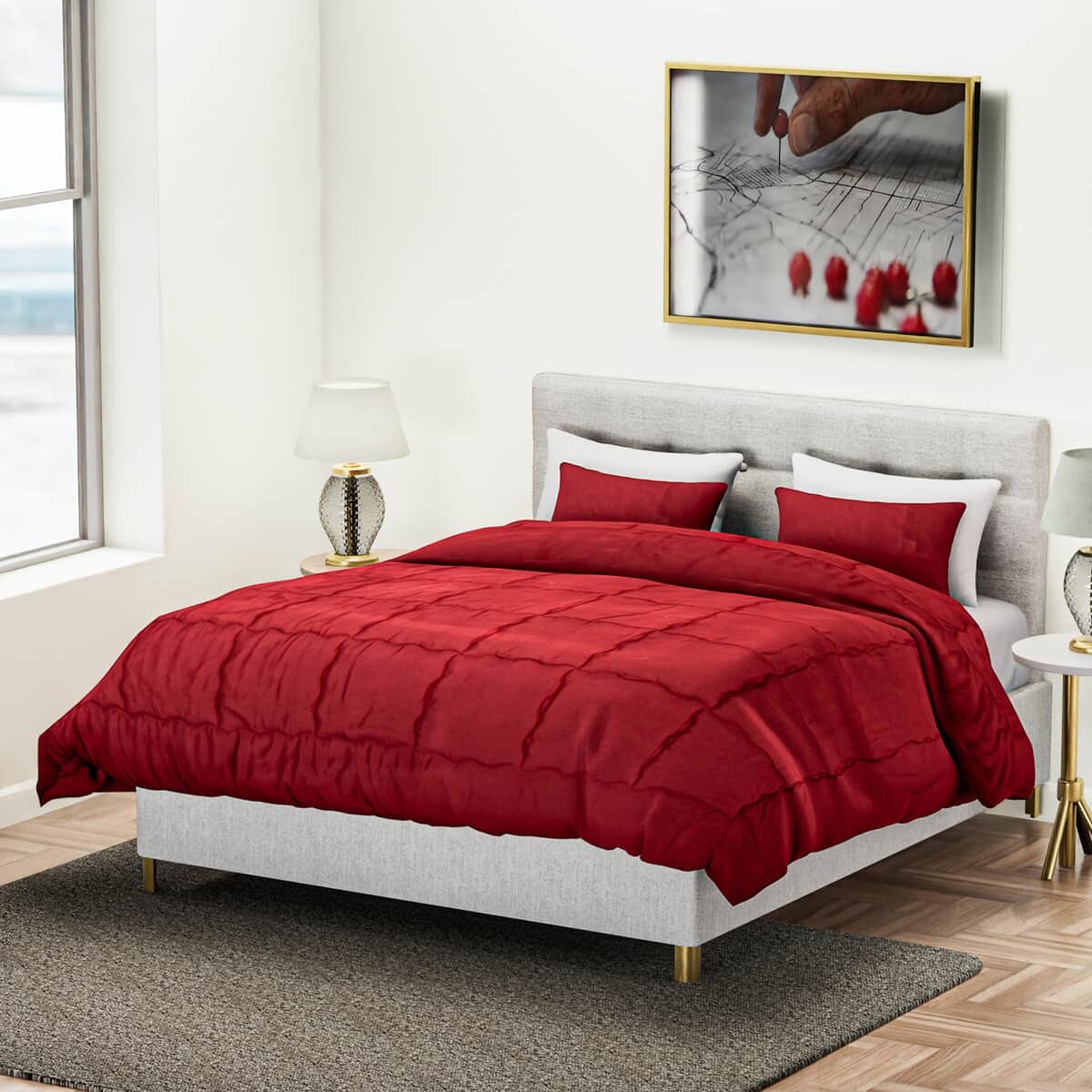 Homesmart Burgundy Quilted Pattern Microfiber Comforter and 2pcs Pillow Cover - Queen image number 0